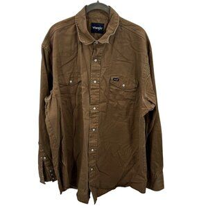 Wrangler Pearl Snap Mens XXL Tall Brown Western Shirt Cotton Long Sleeve